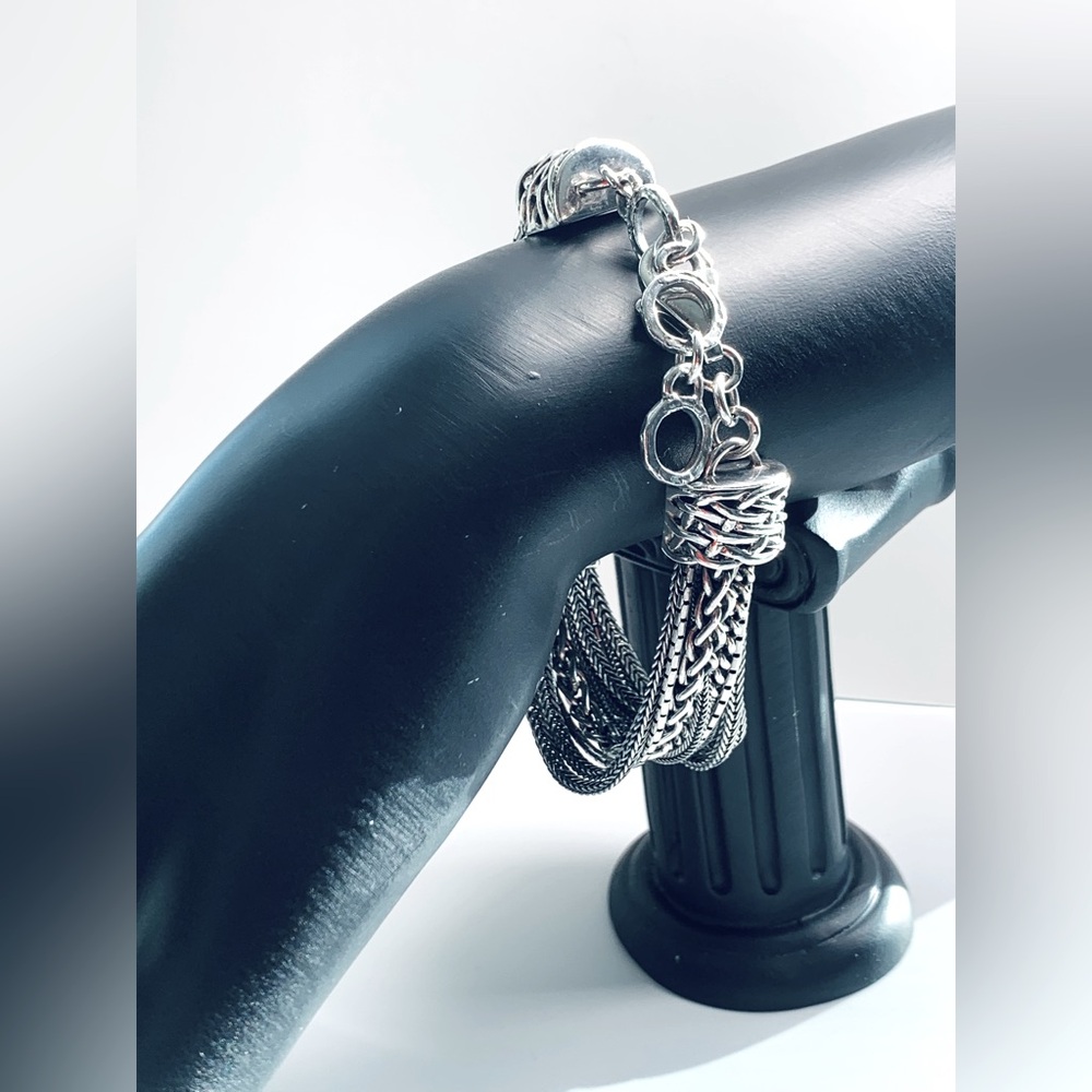 Silpada Sterling TALK OF THE TOWN Mixed Chain 3-Station Bali-Inspired Bracelet - Picture 4 of 16